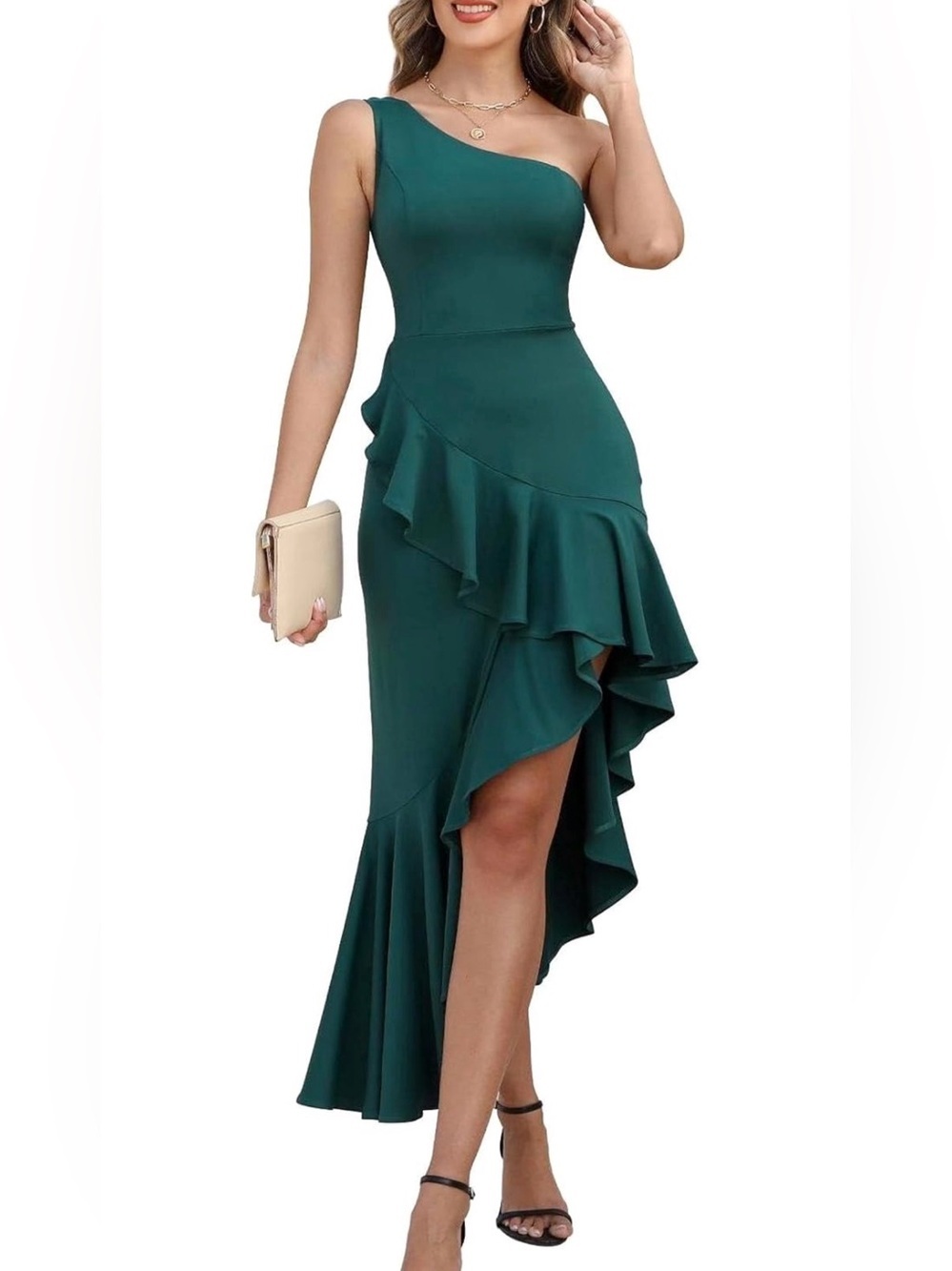 One Shoulder Dress Sleeveless Midi Dresses Asymmetric Ruffle Bodycon Dress